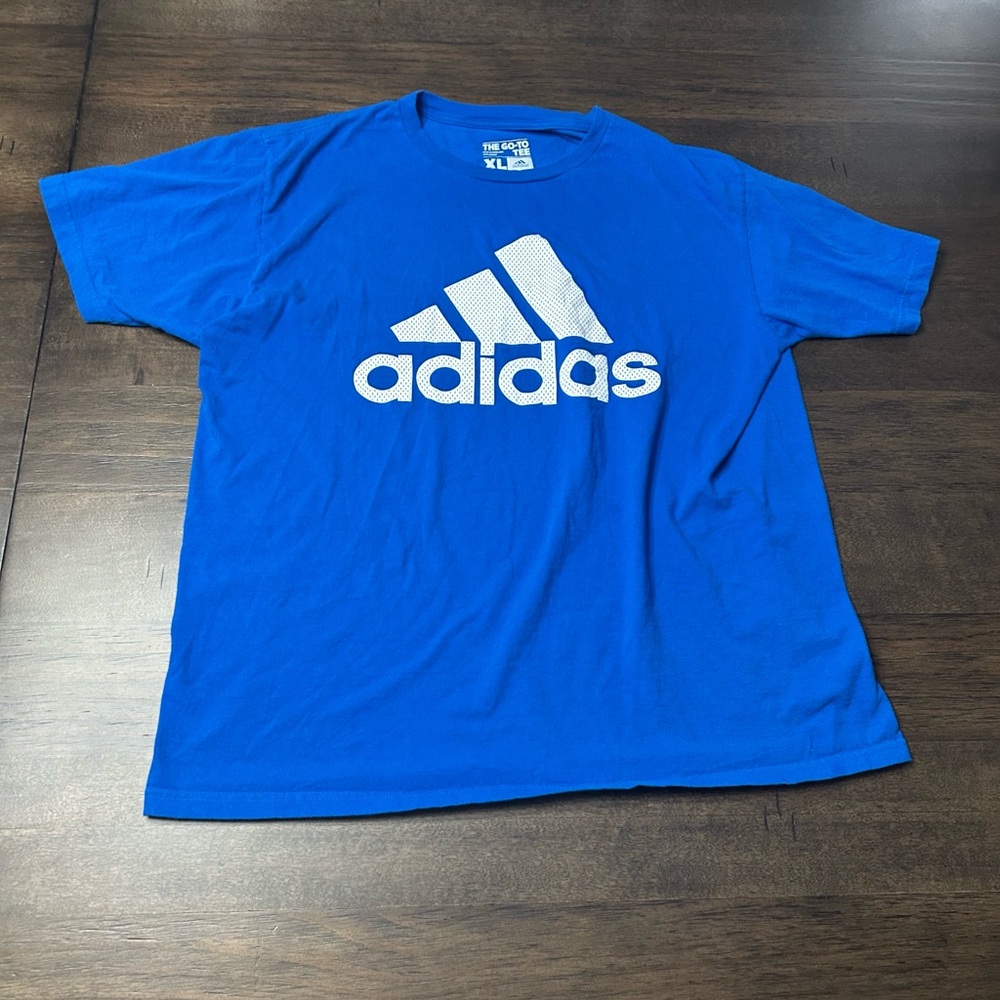 Adidas Men's Blue and White T-Shirt